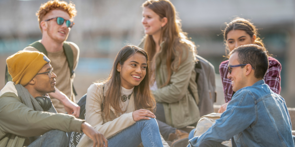 college students talking on campus